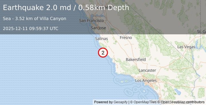 Earthquake 24 km S of Lopez Point, CA (2.0 md) (2025-12-11 09:59:37 UTC)
