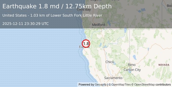 Earthquake 8 km ESE of Westhaven-Moonstone, CA (1.8 md) (2025-12-11 23:30:29 UTC)