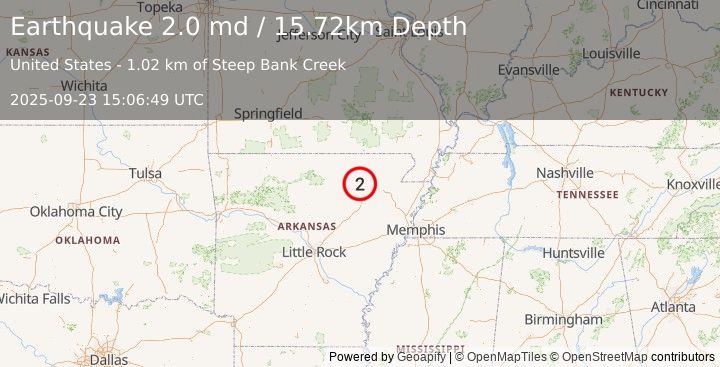 Earthquake 4 km E of Strawberry, Arkansas (2.0 md) (2025-09-23 15:06:49 UTC)