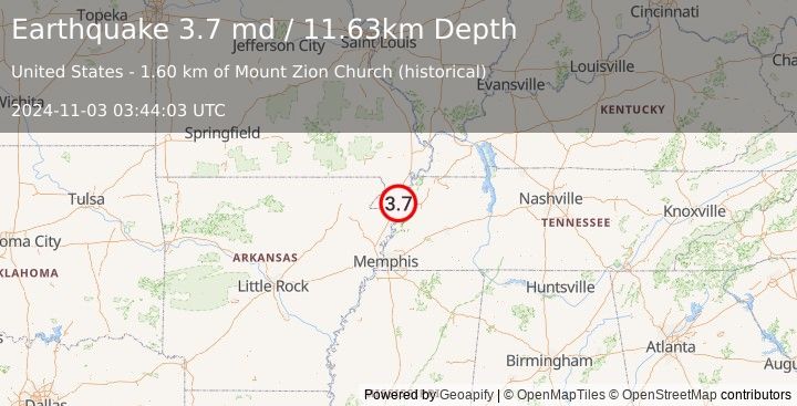 Earthquake 2 km E of Steele, Missouri (3.7 md) (2024-11-03 03:44:03 UTC)