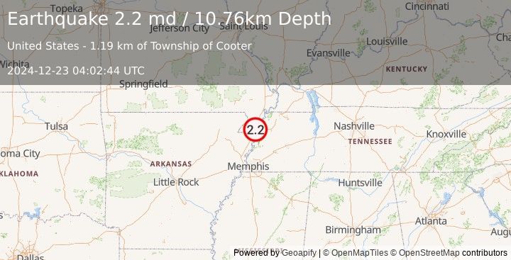 Earthquake 1 km NW of Cooter, Missouri (2.2 md) (2024-12-23 04:02:44 UTC)