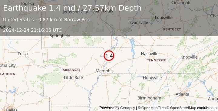 Earthquake 7 km E of Cooter, Missouri (1.4 md) (2024-12-24 21:16:05 UTC)