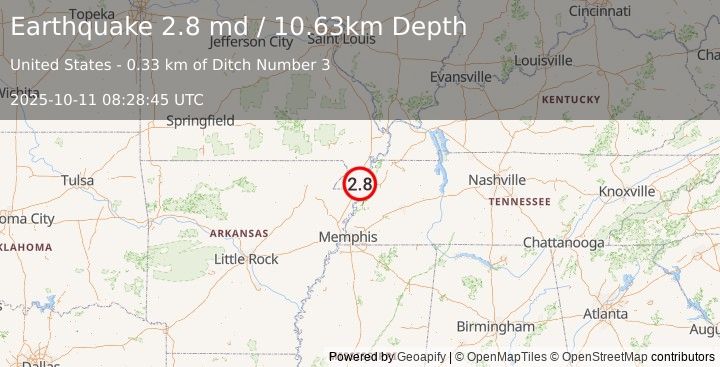Earthquake 4 km ENE of Steele, Missouri (2.8 md) (2025-10-11 08:28:45 UTC)