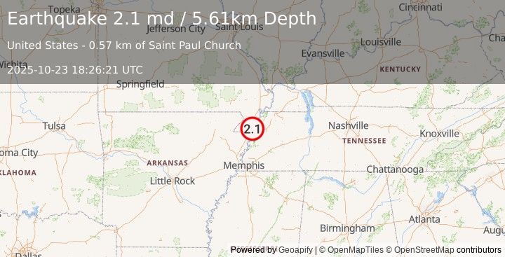 Earthquake 4 km E of Steele, Missouri (2.1 md) (2025-10-23 18:26:21 UTC)