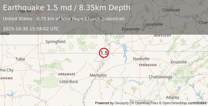 Earthquake 1 km SE of Marston, Missouri (1.5 md) (2025-10-30 15:58:02 UTC)