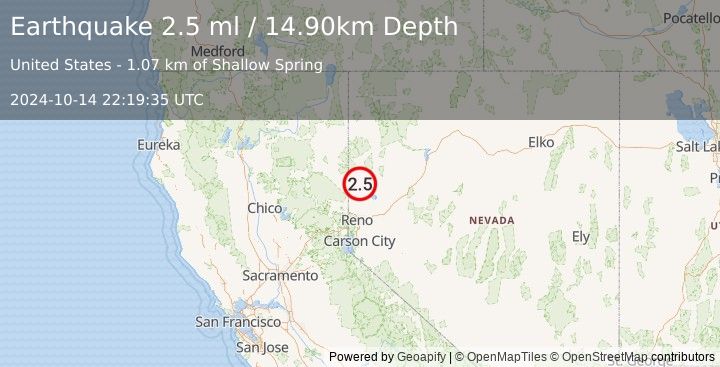 Earthquake 24 km NNW of Sutcliffe, Nevada (2.5 ml) (2024-10-14 22:19:35 UTC)