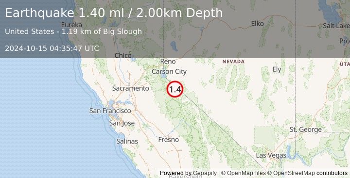 Earthquake 2 km SSE of Coleville, California (1.4 ml) (2024-10-15 04:35:47 UTC)