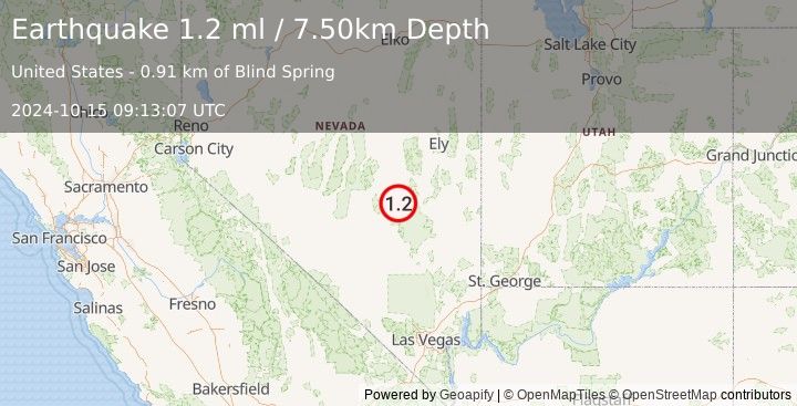 Earthquake 75 km N of Rachel, Nevada (1.2 ml) (2024-10-15 09:13:07 UTC)