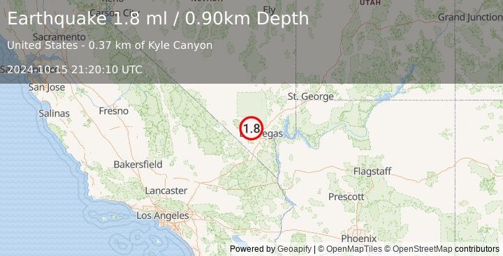 Earthquake 18 km ENE of Mount Charleston, Nevada (1.8 ml) (2024-10-15 21:20:10 UTC)