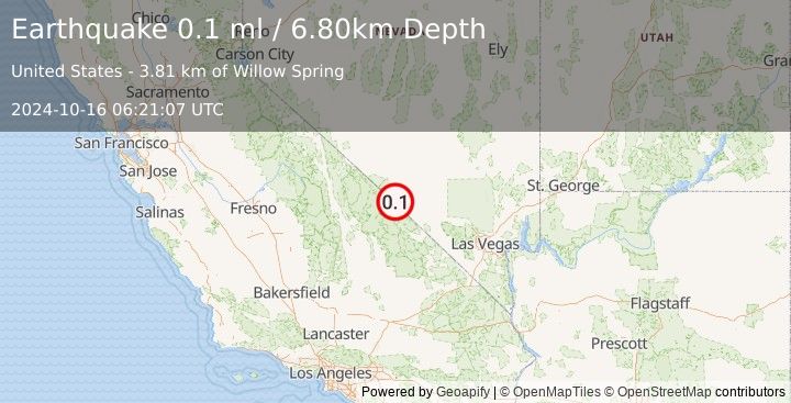 Earthquake 17 km WSW of Beatty, Nevada (0.1 ml) (2024-10-16 06:21:07 UTC)