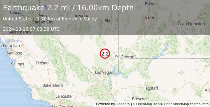 Earthquake 11 km SE of Alamo, Nevada (2.2 ml) (2024-10-16 07:03:38 UTC)