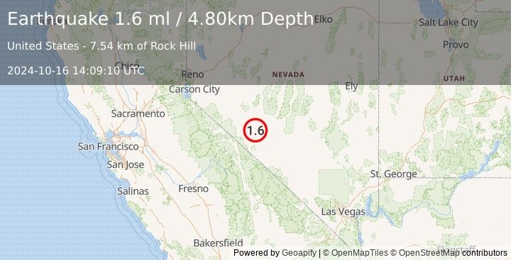 Earthquake 32 km SE of Mina, Nevada (1.6 ml) (2024-10-16 14:09:10 UTC)