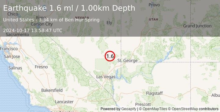 Earthquake 28 km E of Alamo, Nevada (1.6 ml) (2024-10-17 13:58:47 UTC)