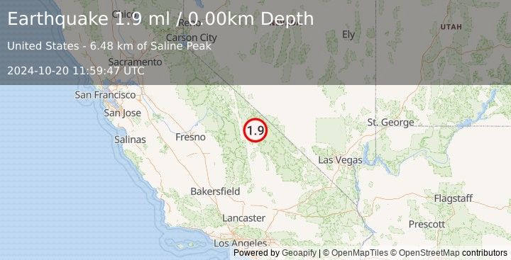 Earthquake 39 km ENE of Independence, California (1.9 ml) (2024-10-20 11:59:47 UTC)