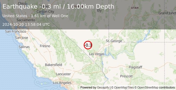 Earthquake 33 km NW of Indian Springs, Nevada (-0.3 ml) (2024-10-20 13:58:04 UTC)