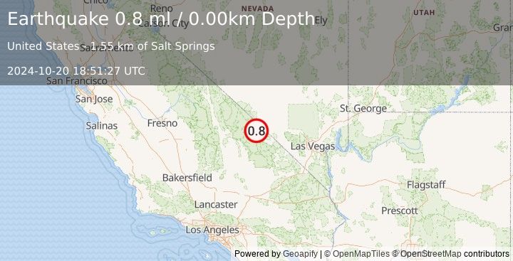 Earthquake 11 km NNW of Furnace Creek, California (0.8 ml) (2024-10-20 18:51:27 UTC)