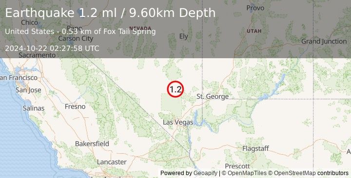 Earthquake 8 km W of Alamo, Nevada (1.2 ml) (2024-10-22 02:27:58 UTC)