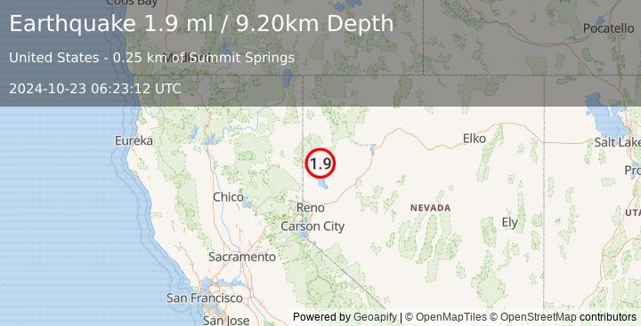 Earthquake 30 km SW of Empire, Nevada (1.9 ml) (2024-10-23 06:23:12 UTC)