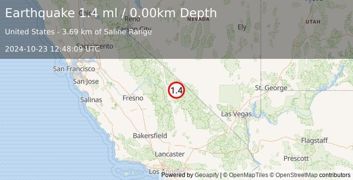 Earthquake 40 km NE of Independence, California (1.4 ml) (2024-10-23 12:48:09 UTC)