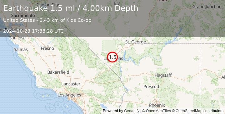 Earthquake 8 km WNW of North Las Vegas, Nevada (1.5 ml) (2024-10-23 17:38:28 UTC)