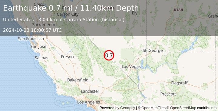 Earthquake 11 km S of Beatty, Nevada (0.7 ml) (2024-10-23 18:00:57 UTC)