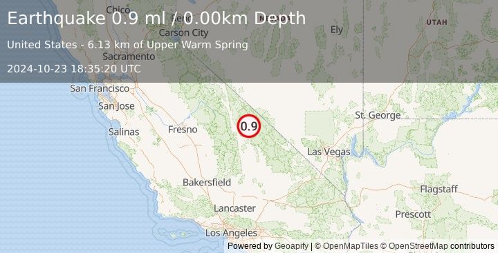 Earthquake 39 km NNE of Keeler, California (0.9 ml) (2024-10-23 18:35:20 UTC)