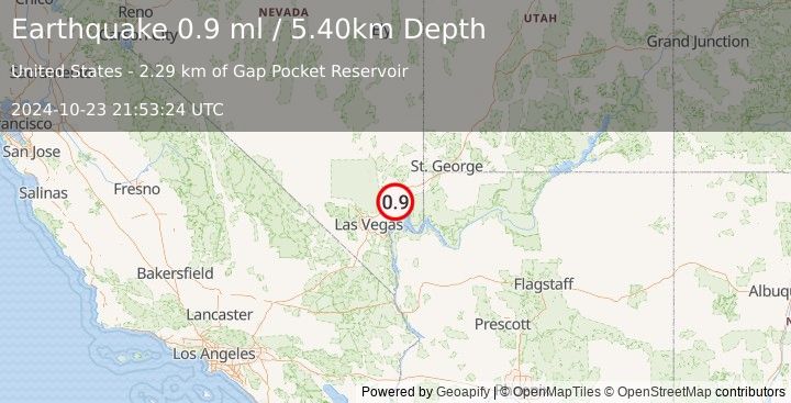 Earthquake 13 km WSW of Moapa Valley, Nevada (0.9 ml) (2024-10-23 21:53:24 UTC)