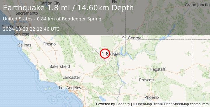 Earthquake 11 km SSE of Mount Charleston, Nevada (1.8 ml) (2024-10-23 22:12:46 UTC)