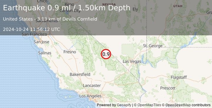 Earthquake 26 km NW of Furnace Creek, California (0.9 ml) (2024-10-24 11:56:12 UTC)