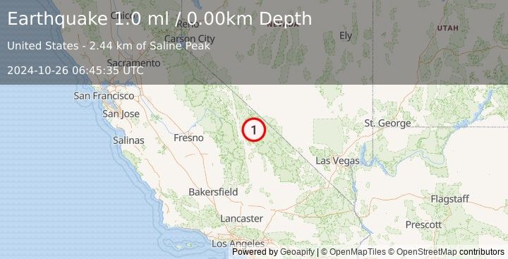 Earthquake 42 km ENE of Independence, California (1.0 ml) (2024-10-26 06:45:35 UTC)