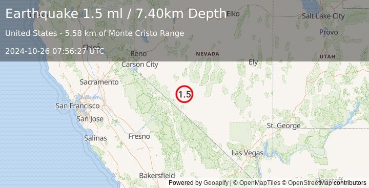 Earthquake 34 km SE of Mina, Nevada (1.5 ml) (2024-10-26 07:56:27 UTC)