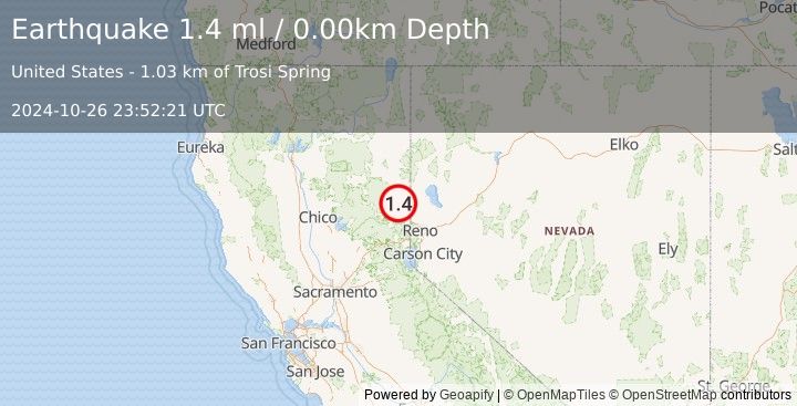 Earthquake 15 km SW of Doyle, California (1.4 ml) (2024-10-26 23:52:21 UTC)