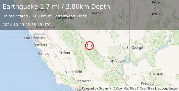 Earthquake 56 km S of Silver Peak, Nevada (1.7 ml) (2024-10-29 02:35:49 UTC)