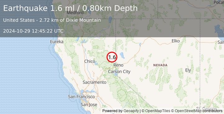 Earthquake 15 km WSW of Doyle, California (1.6 ml) (2024-10-29 12:45:22 UTC)