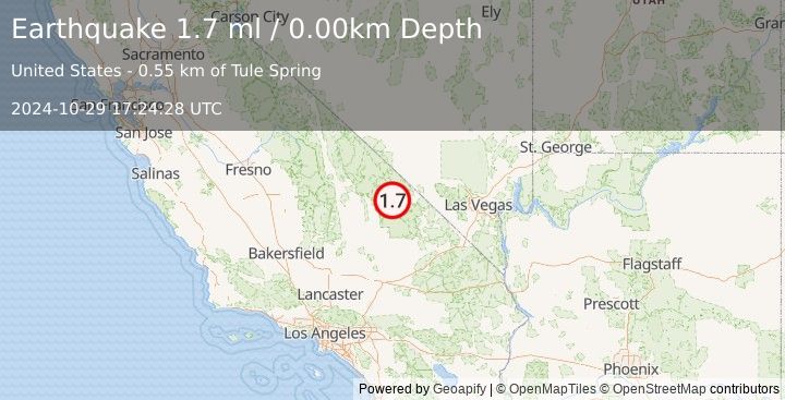 Earthquake 23 km S of Furnace Creek, California (1.7 ml) (2024-10-29 17:24:28 UTC)