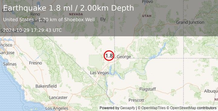 Earthquake 50 km S of Caliente, Nevada (1.8 ml) (2024-10-29 17:29:43 UTC)