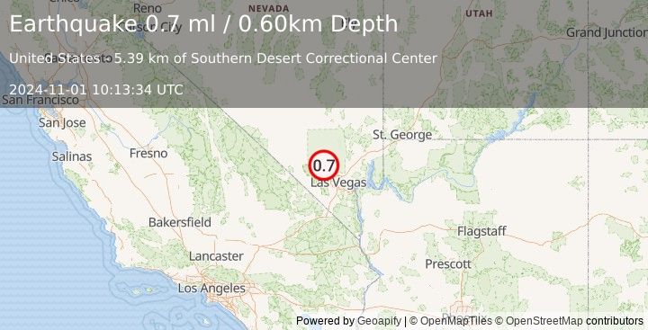 Earthquake 17 km ESE of Indian Springs, Nevada (0.7 ml) (2024-11-01 10:13:34 UTC)