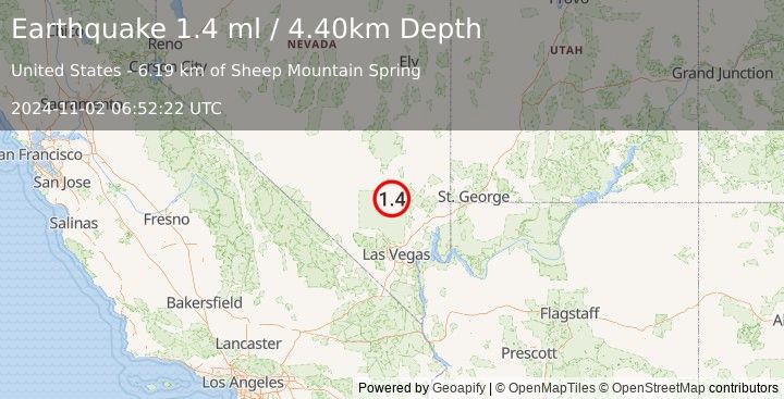 Earthquake 35 km S of Alamo, Nevada (1.4 ml) (2024-11-02 06:52:22 UTC)