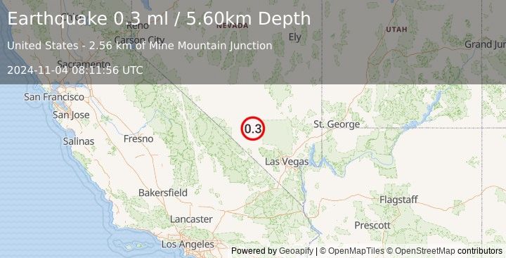 Earthquake 50 km E of Beatty, Nevada (0.3 ml) (2024-11-04 08:11:56 UTC)