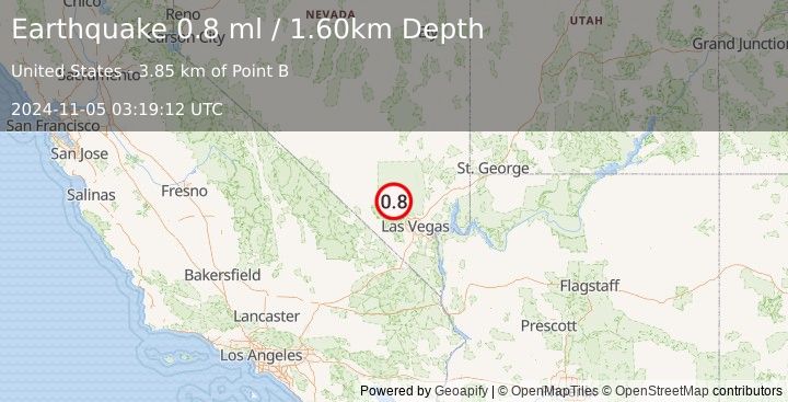 Earthquake 8 km E of Indian Springs, Nevada (0.8 ml) (2024-11-05 03:19:12 UTC)