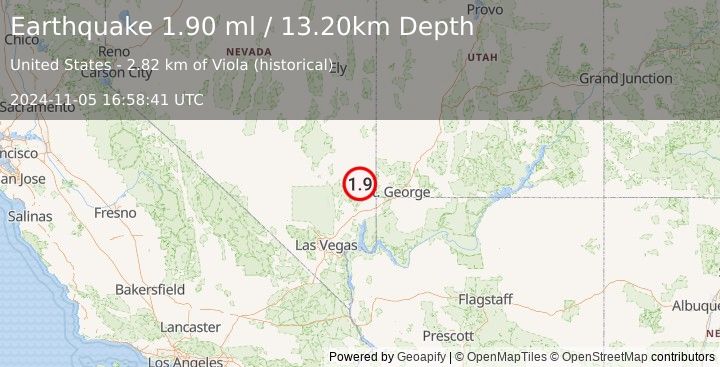 Earthquake 42 km SSE of Caliente, Nevada (1.9 ml) (2024-11-05 16:58:41 UTC)