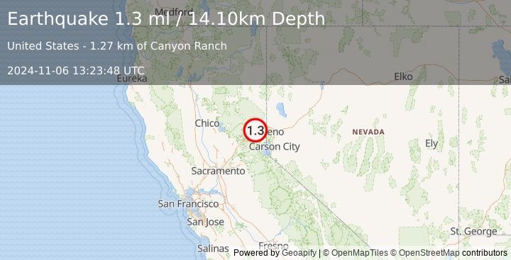 Earthquake 4 km SSE of Sierraville, California (1.3 ml) (2024-11-06 13:23:48 UTC)