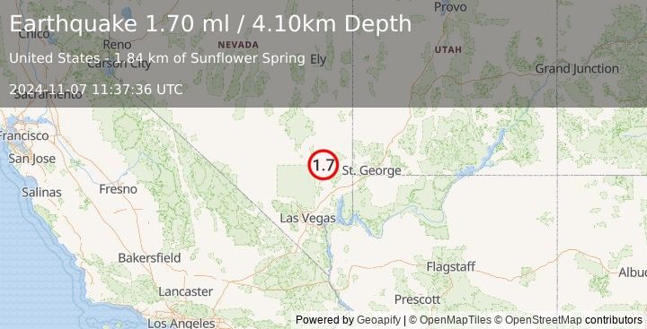 Earthquake 39 km ESE of Alamo, Nevada (1.7 ml) (2024-11-07 11:37:36 UTC)