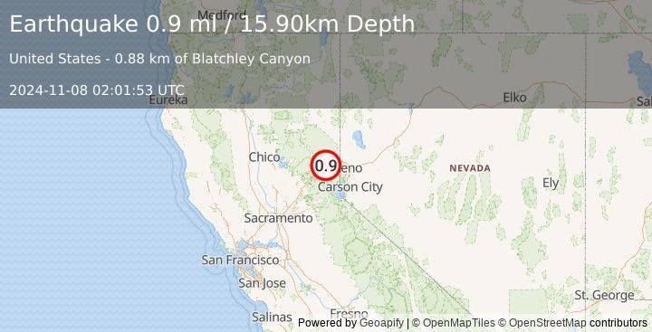 Earthquake 4 km SSE of Sierraville, California (0.9 ml) (2024-11-08 02:01:53 UTC)