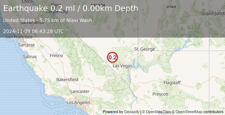 Earthquake 16 km WNW of Indian Springs, Nevada (0.2 ml) (2024-11-09 06:43:28 UTC)