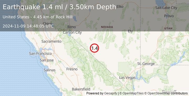 Earthquake 33 km SE of Mina, Nevada (1.4 ml) (2024-11-09 14:48:05 UTC)