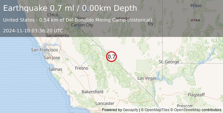 Earthquake 40 km S of Silver Peak, Nevada (0.7 ml) (2024-11-10 03:36:20 UTC)