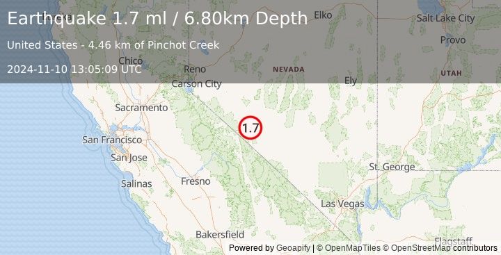 Earthquake 34 km S of Mina, Nevada (1.7 ml) (2024-11-10 13:05:09 UTC)