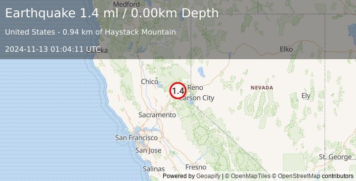 Earthquake 14 km E of Graniteville, California (1.4 ml) (2024-11-13 01:04:11 UTC)