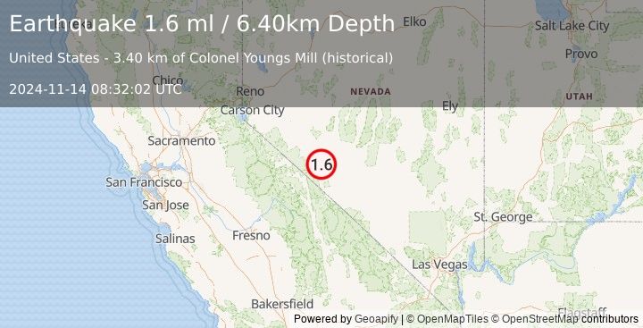 Earthquake 29 km S of Mina, Nevada (1.6 ml) (2024-11-14 08:32:02 UTC)